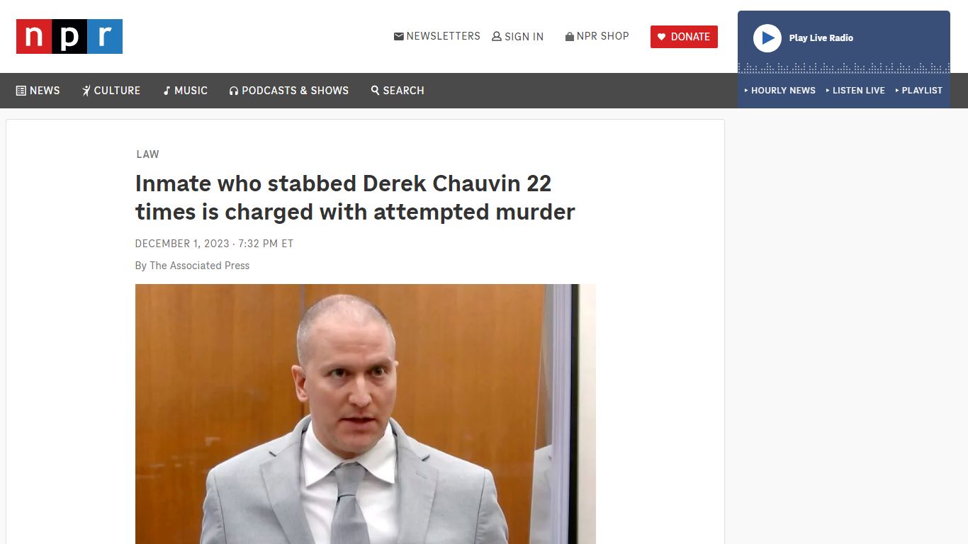 Inmate who stabbed Derek Chauvin charged with attempted murder ... - NPR